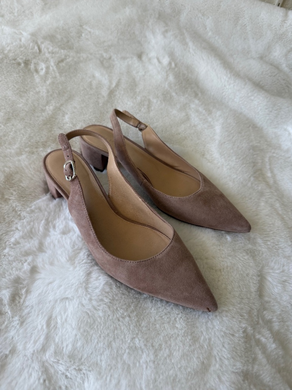 Via Spiga Genuine Suede Leather Nude Slingback Block Heels